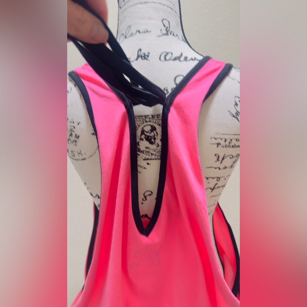NWT Rare Vintage Gold's Gym 90’s Neon Pink and Black Parachute Tank Top - Picture 3 of 6